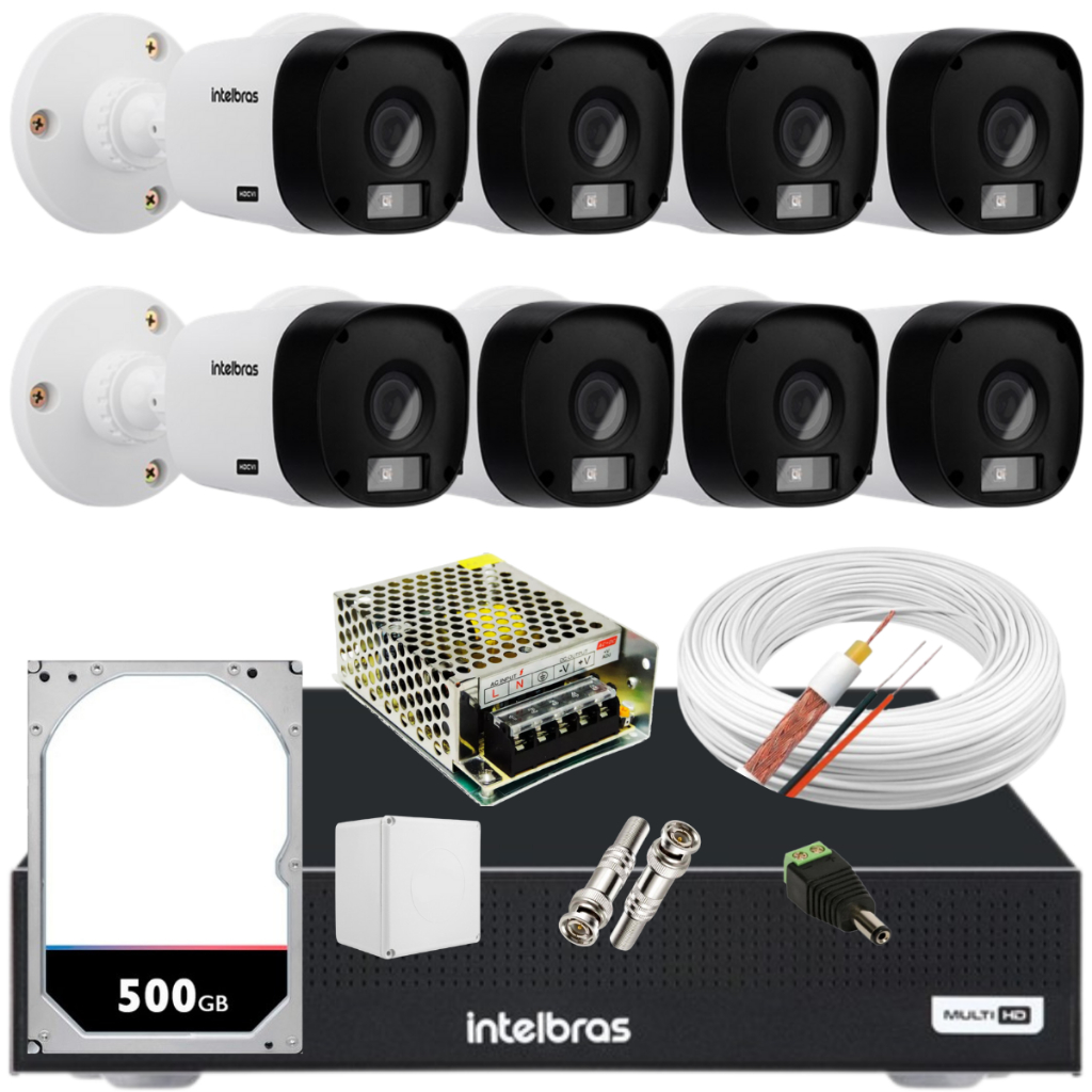 Kit 8 cameras Intelbras bullet 1120B Dvr 1204 4ch App Isic