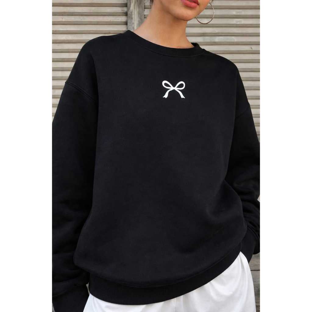 POLAR BEAR Careca Moletom Gola Redonda Algodão Casual Estampado Laço
