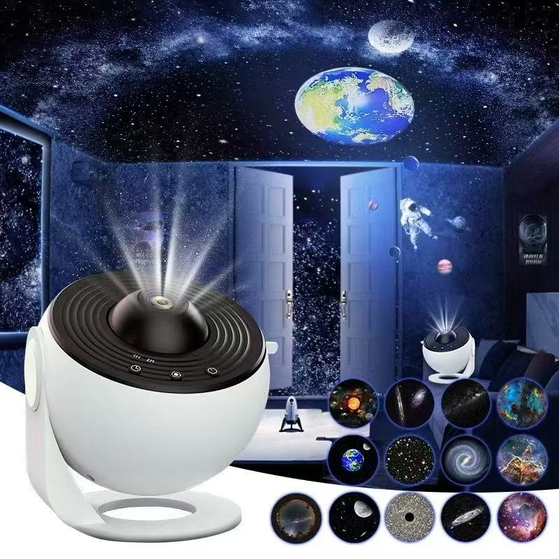 Projetor Galáxia Luminária Led Estrelas Terra Lua Nebulosa Giratório 360° Teto Parede Noturna