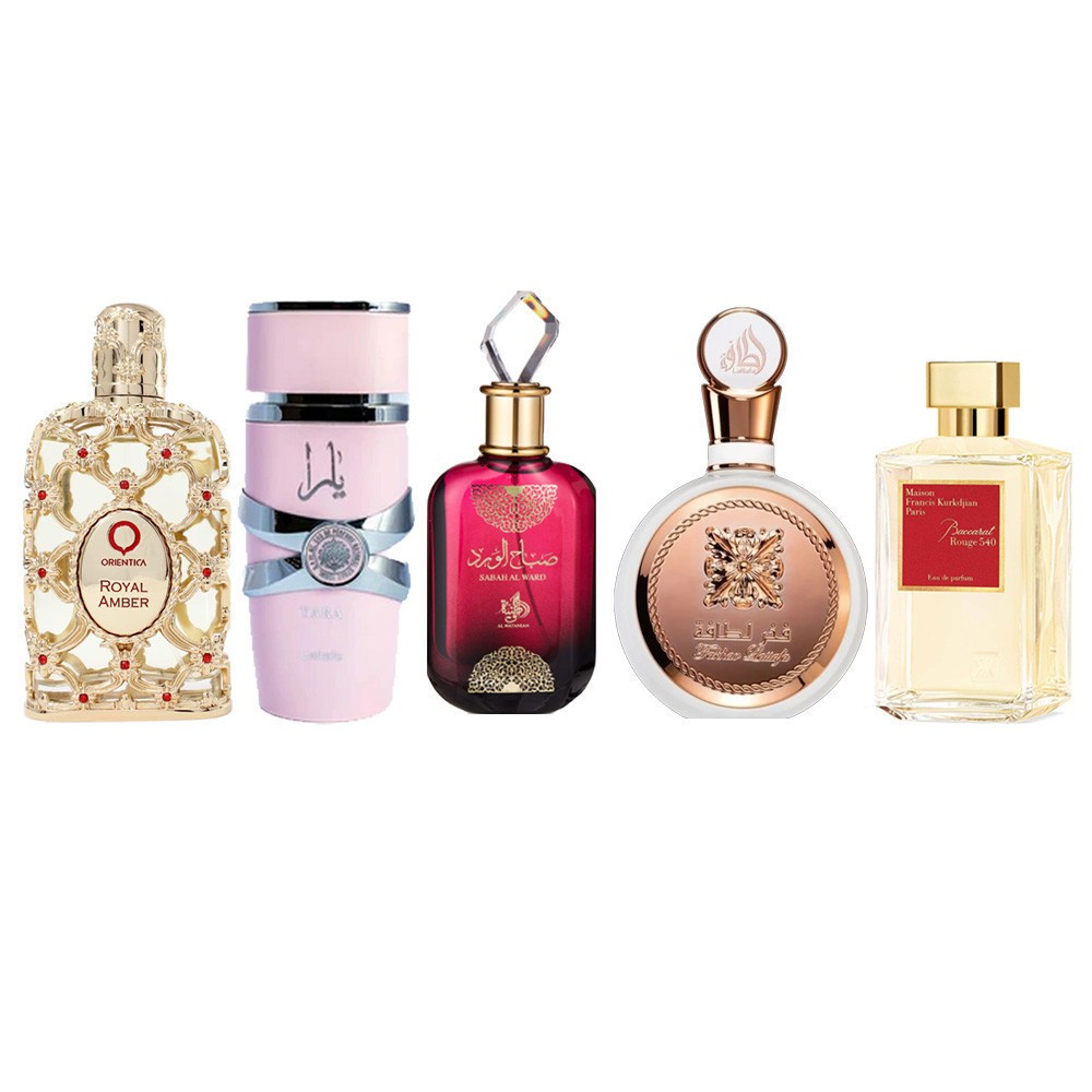 Kit 5 Perfumes Árabes Feminino Essência Concentrada Alta Fixação Com Elegância!