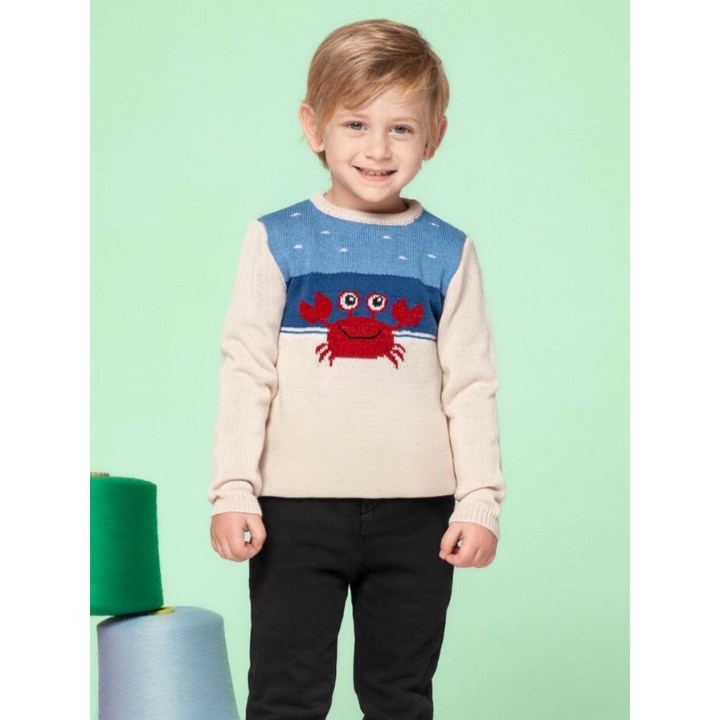 Blusa Suéter Lã Caranguejo Infantil de Tricot Menino Inverno Tramadinhos Tricô