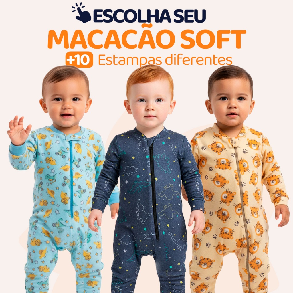 Escolha Seu Macacão Bebe Menino Roupa Inverno Soft Peluciado Com Zíper Quentinho e Confortável L09