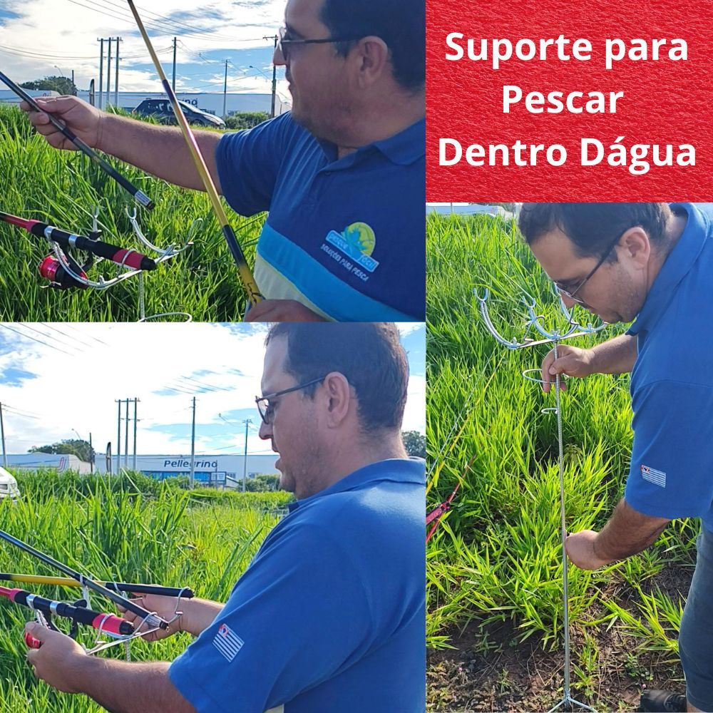 Suporte De Pesca Dentro Dágua P/ 3 Varas C/ Base Porta Isca
