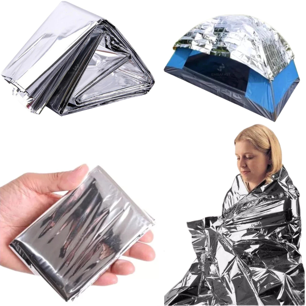 Manta Emergência Térmica Alumínio 2,10x1,40m | Cobertor Isolante Camping Resgate Sobrevivência