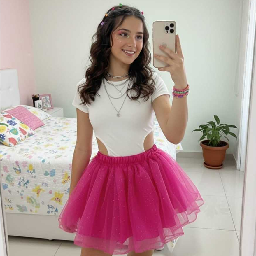 Saia de tule Carnaval fantasia Feminina Adulto Brilho Luxo