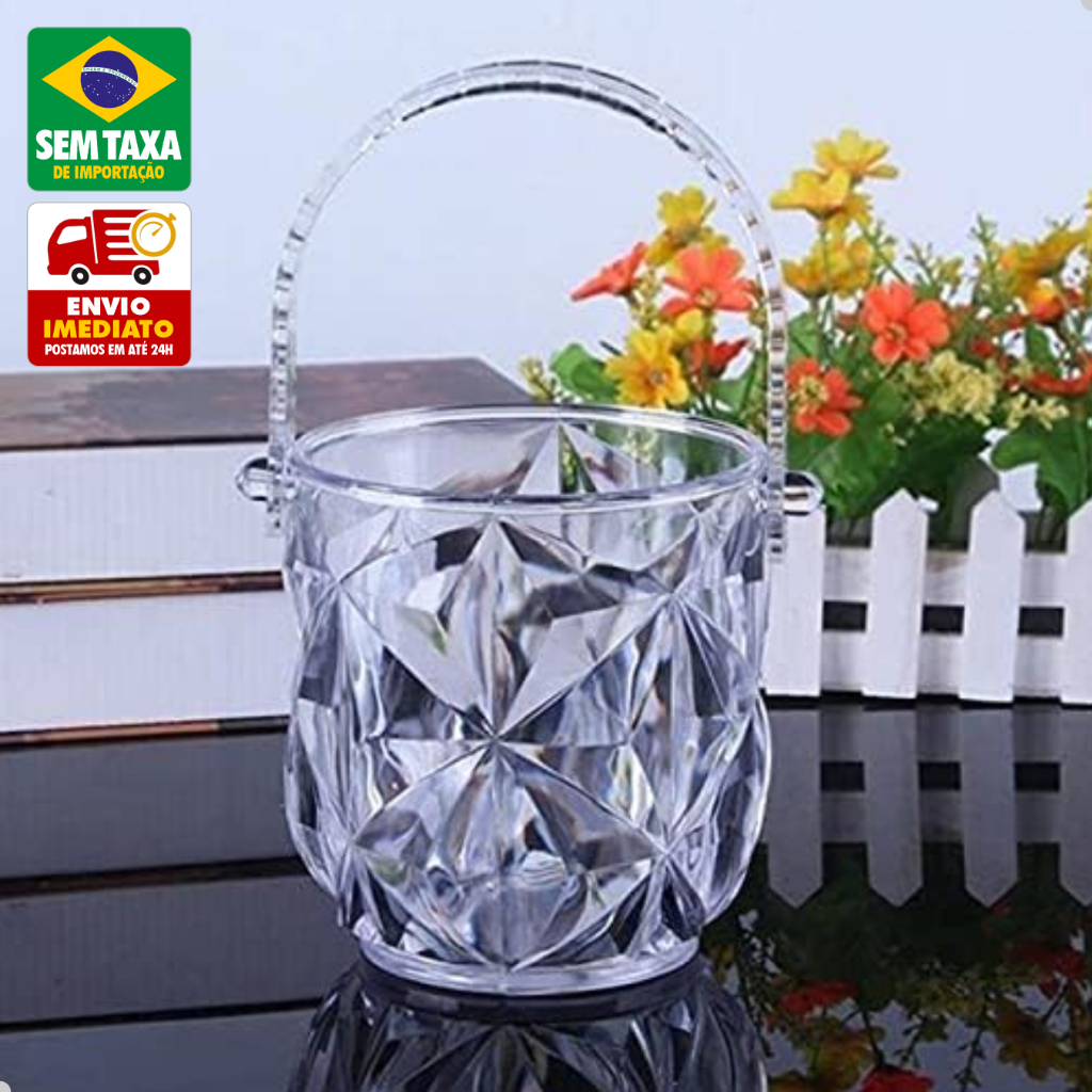 Mini Baldinho de Gelo Transparente em Polipropileno com Pegador para Mesa Bar e Restaurante