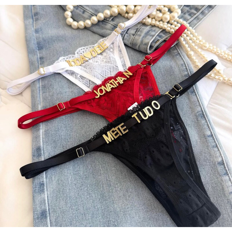 Calcinha Tanga Sensual Com Regulagem Personalizada Com Nome ou Palavras namorados