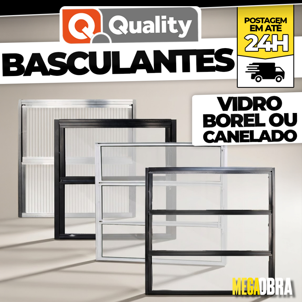 Janela Basculante Vitro Alumínio 40x40 a 60x60 Vidro Boreal ou Canelado Escolha a Cor