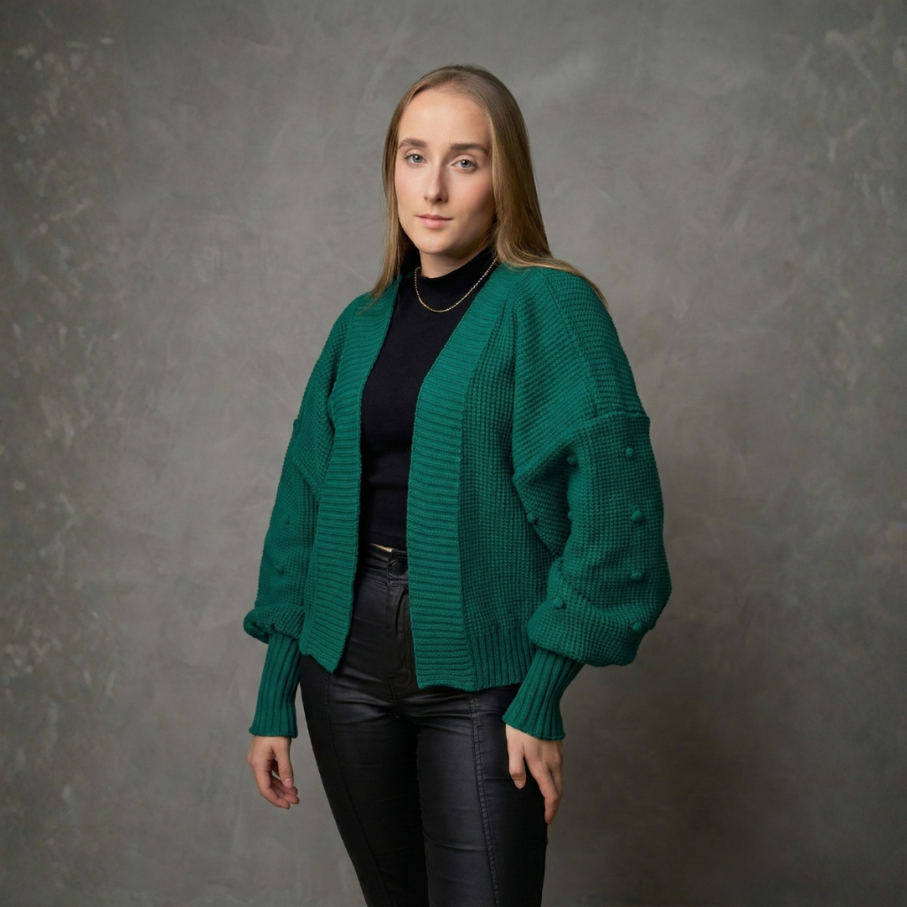 Casaco Curto Feminino Tricot Premium Inverno Manga Bufante Aconchegante Moda