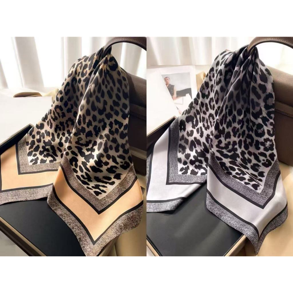 Lenço de seda com estampa de leopardo, 90x90 cm, lenço de praia, luxuoso e confortável, pode ser usado como xale.