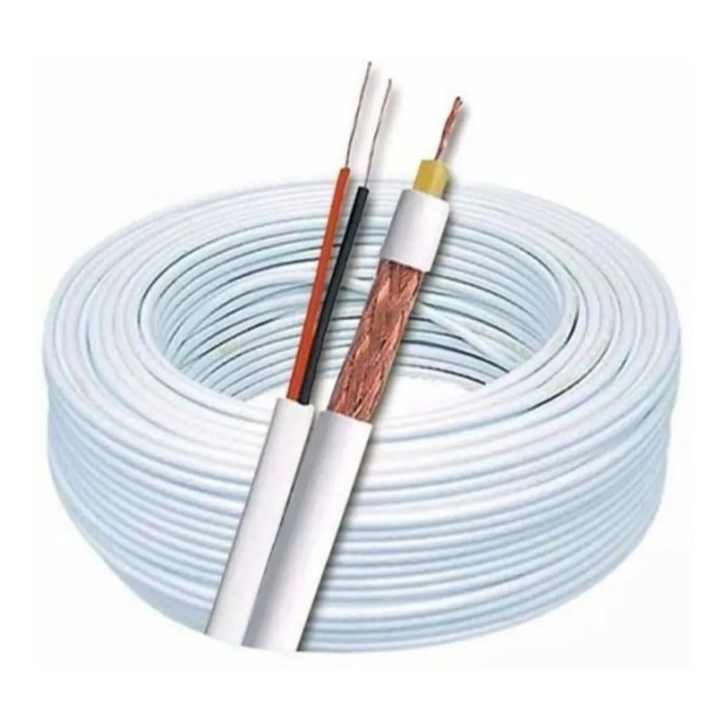 Cabo coaxial bipolar 4mm 80% de malha para câmera de segurança - Rolo 50 metros