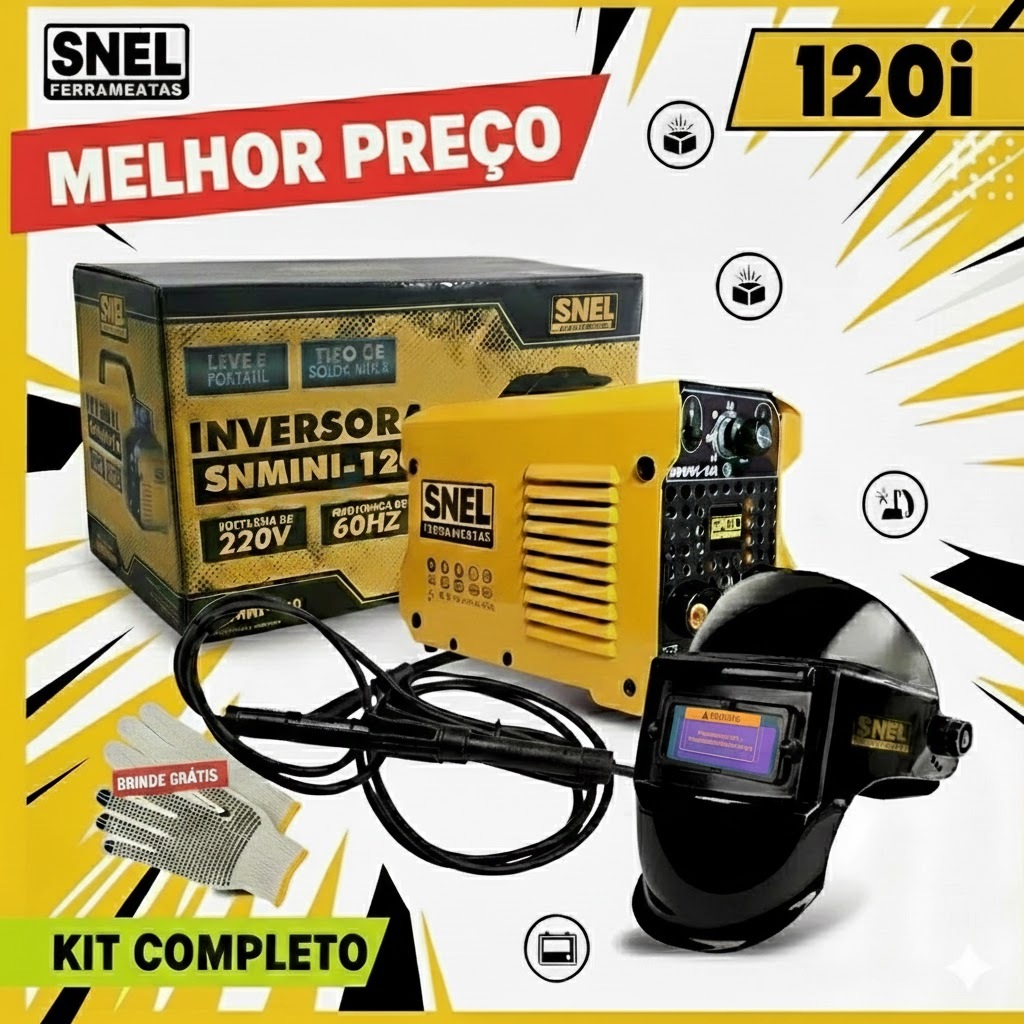 Kit Completo Máquina de Solda Portatil Inversora Mini-120i 220v Com Máscara de Solda Automatica