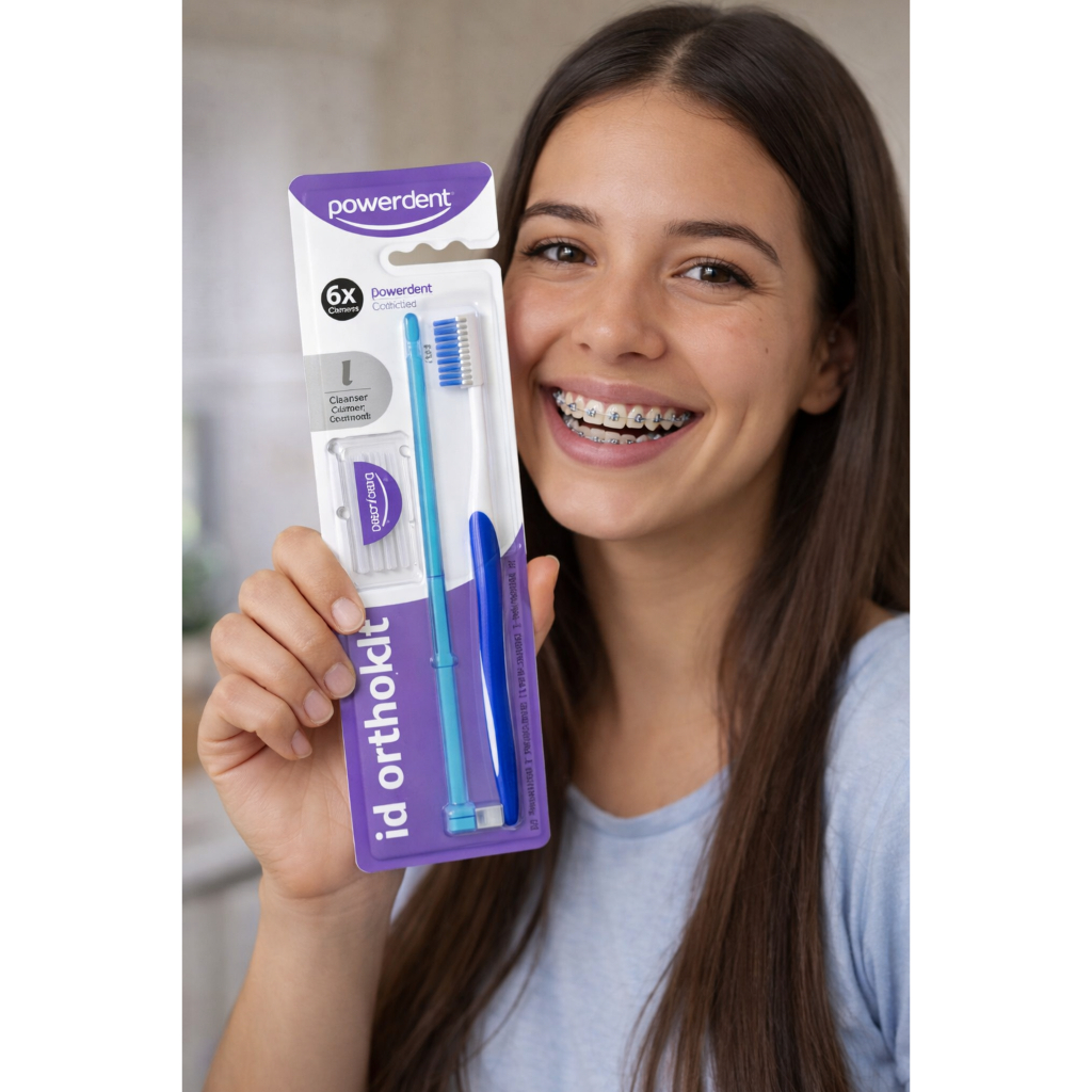 Kit Aparelho Ortodôntico Escova + Unitufo + 6 Refil Interdental Cilíndrico 3mm Powerdent