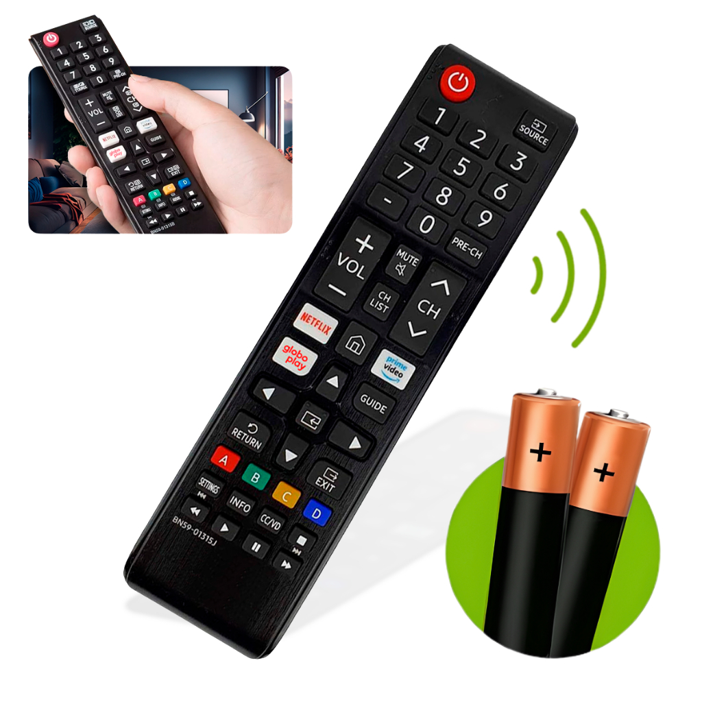 Controle Remoto Para Tv Samsung Smart Netflix Globoplay Prime + 2 Pilhas
