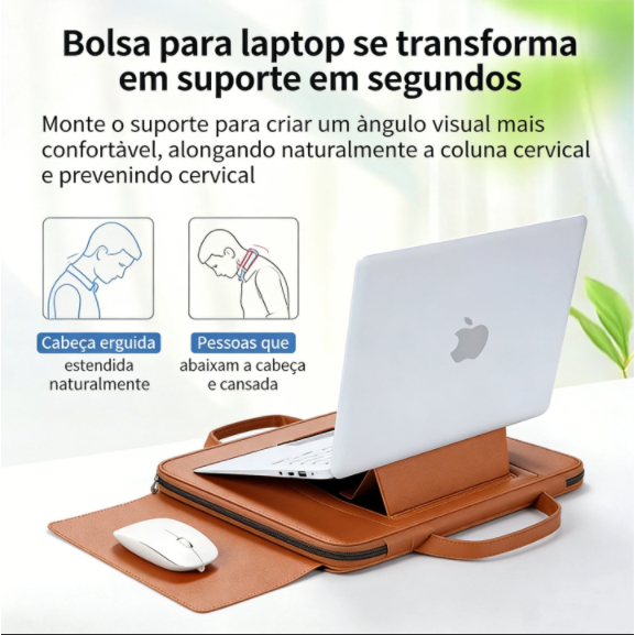 Bolsa para Laptop Resistente de Couro PU 13 a 16 Polegadas com Suporte Prático
