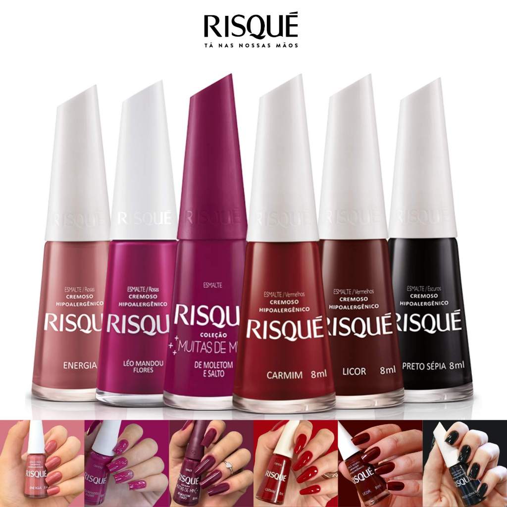 Risque Kit de Esmalte 6 Cores Escuras Roxo Vinho Vermelho Preto Oferta