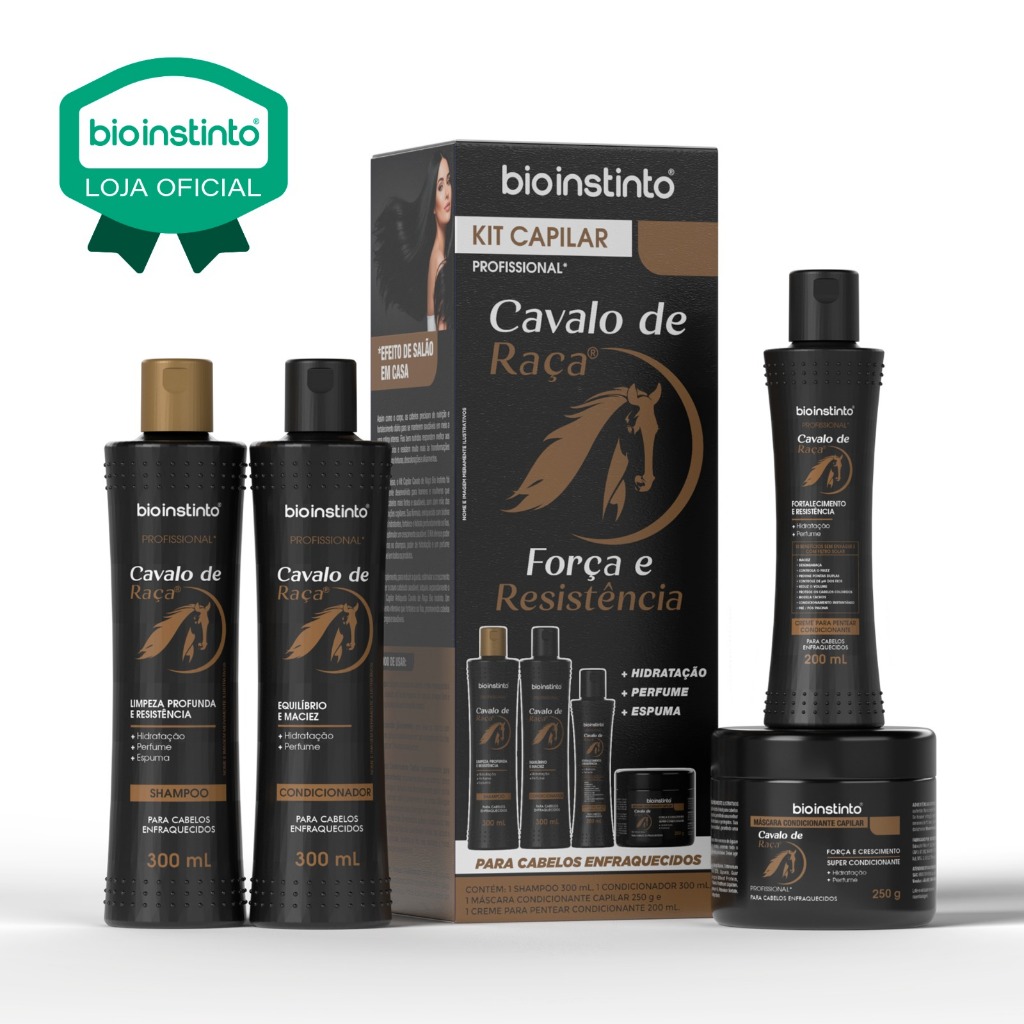 01 KIT CAVALO DE RAÇA 4 Itens Bio Instinto Força  Anti Queda e fortalecimento dos fios e crescimento