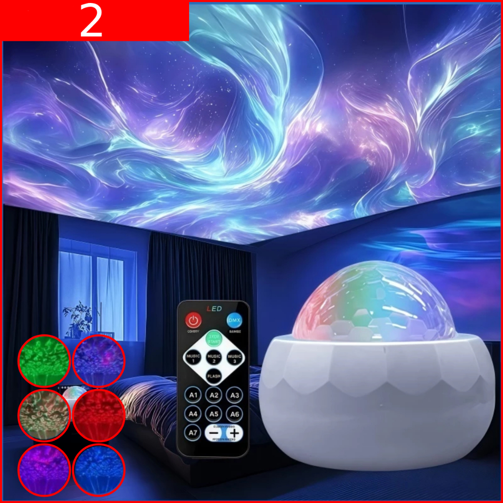 Projetor Giratório Efeito Ondas Ocean Aurora Boreal Luzes Noturna Luminária Led 14 Efeitos Com Controle