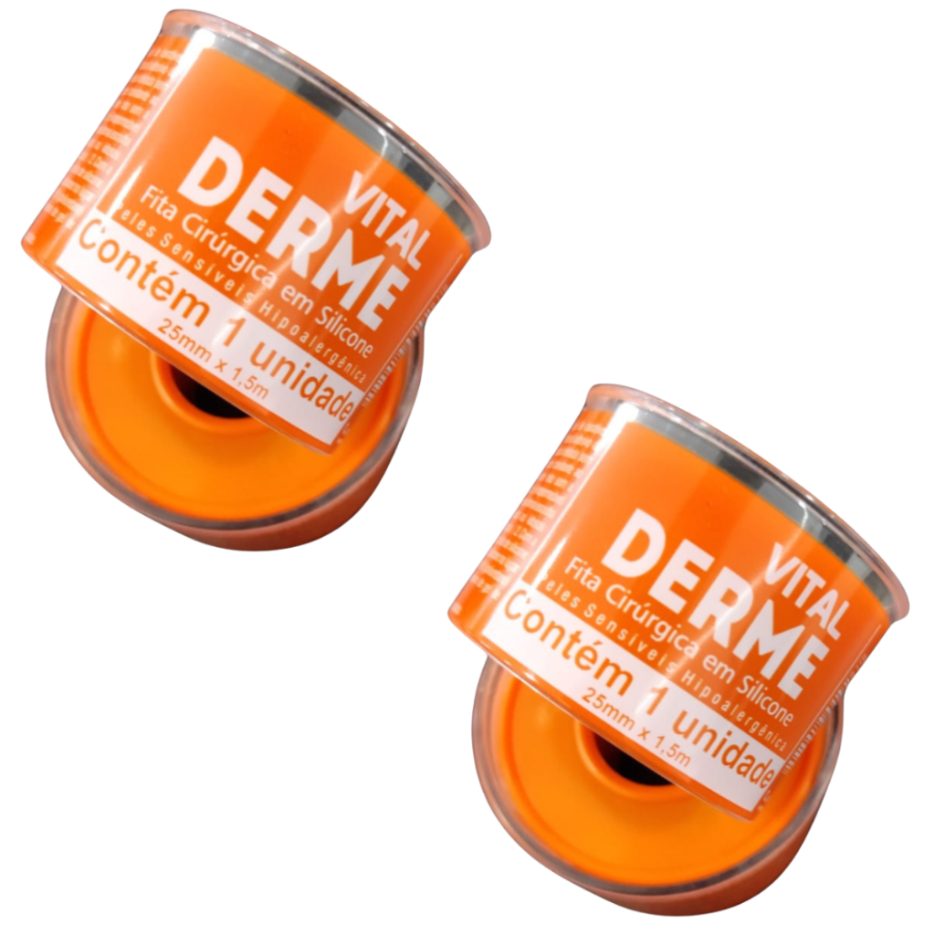 Kit 2 Fitas Cirúrgicas de Silicone Hipoalergênica Vital Derme 25mm x 1,5m Pele Sensível