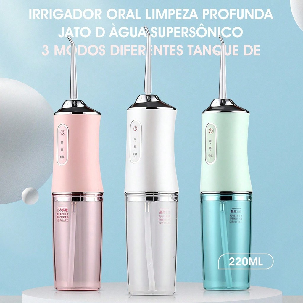 Irrigador Oral Portátil 220ml Recarregável com 3 Opções de Uso