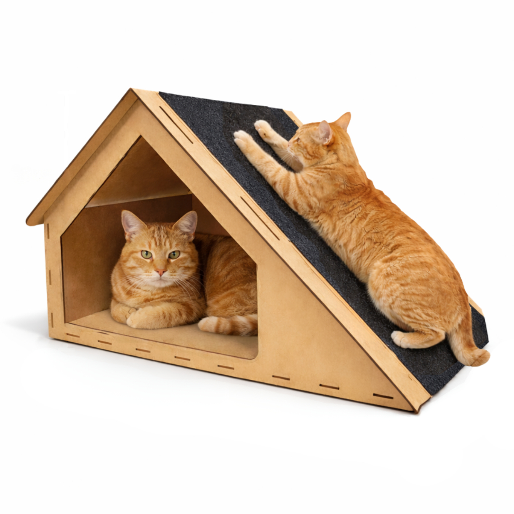 Rampa Para Gatos Casa Carpete Toca Mdf Brinquedo Arranhador Gato Diversão  30x47x36cm Madeira MDF