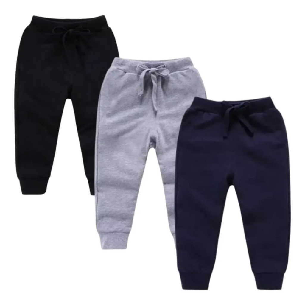 Kit 3 Calça Moletom Infantil Grosso Peluciado Creche Frio Menina e Menino