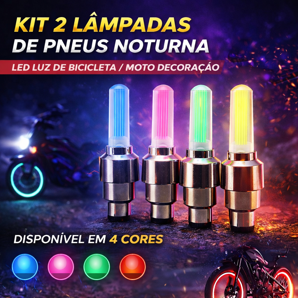 KIT 2 Lâmpada De Pneus Noturna LED Luz De Bicicleta Moto Decoração