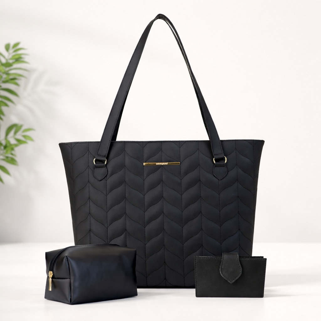 Kit Bolsa Sacola Feminina de Ombro Grande Bordada  Necessaire e Carteira Espaçosa Trabalho Faculdade