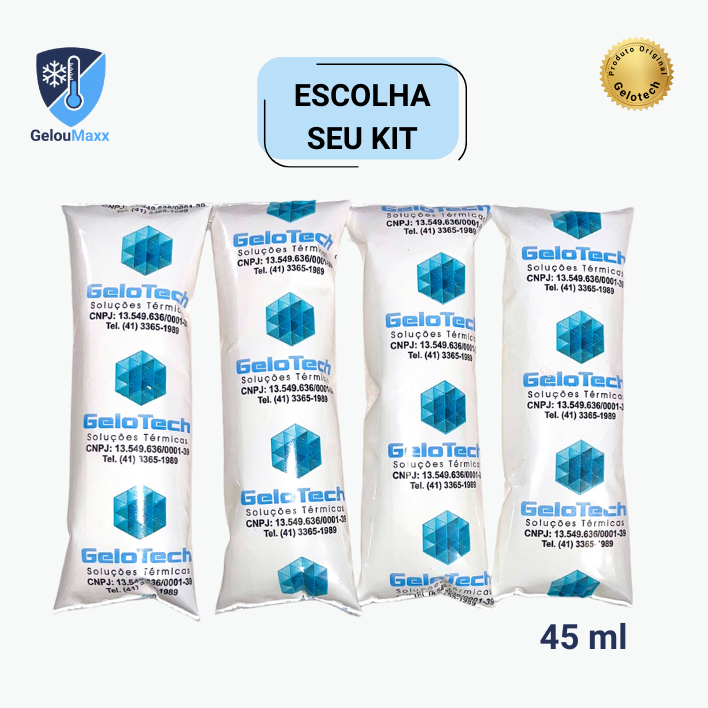 KIT GELO GEL FLEXÍVEL REUTILIZÁVEL 45 ML GELOTECH - P/ TRANSPORTE TERMOLÁBEIS COOLER CAIXA TERMICA