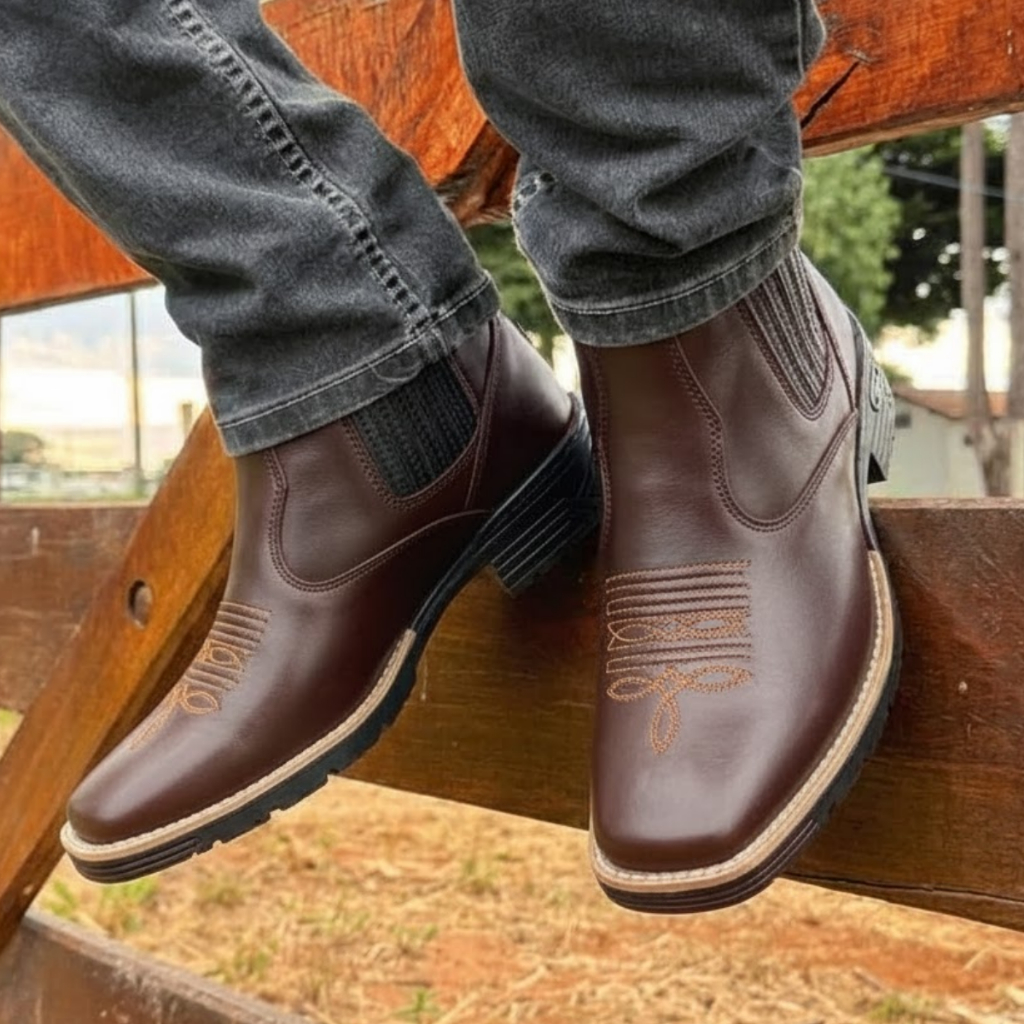 Botina Country Rodeio Texana Elastica Confortavel Trabalho