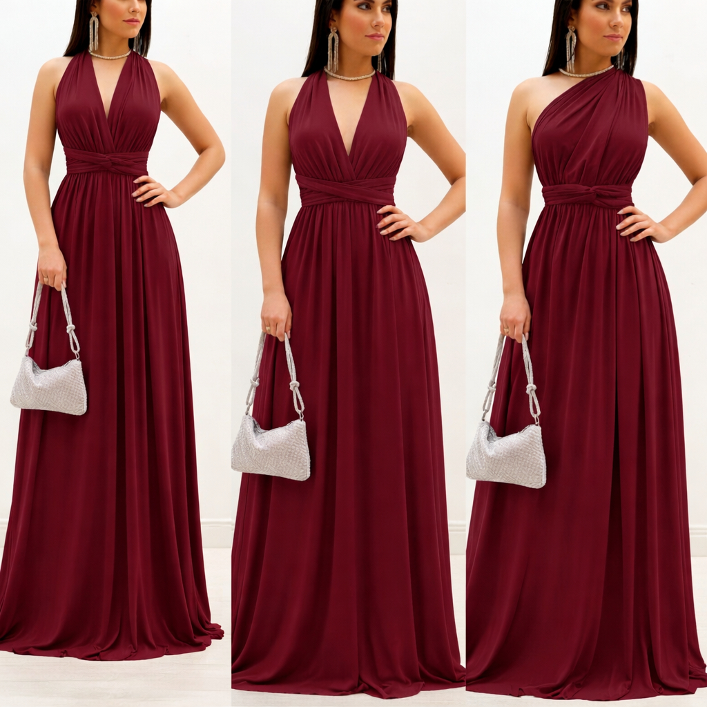 Vestido feminino longo de Festa elegante multiformas  Madrinha Formatura Casamento batizado