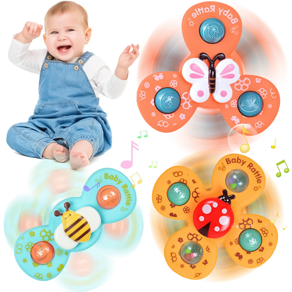 Kit 3 Brinquedo sensorial giratório com ventosa forte, Giroscópio Toy Spinner Para Bebê