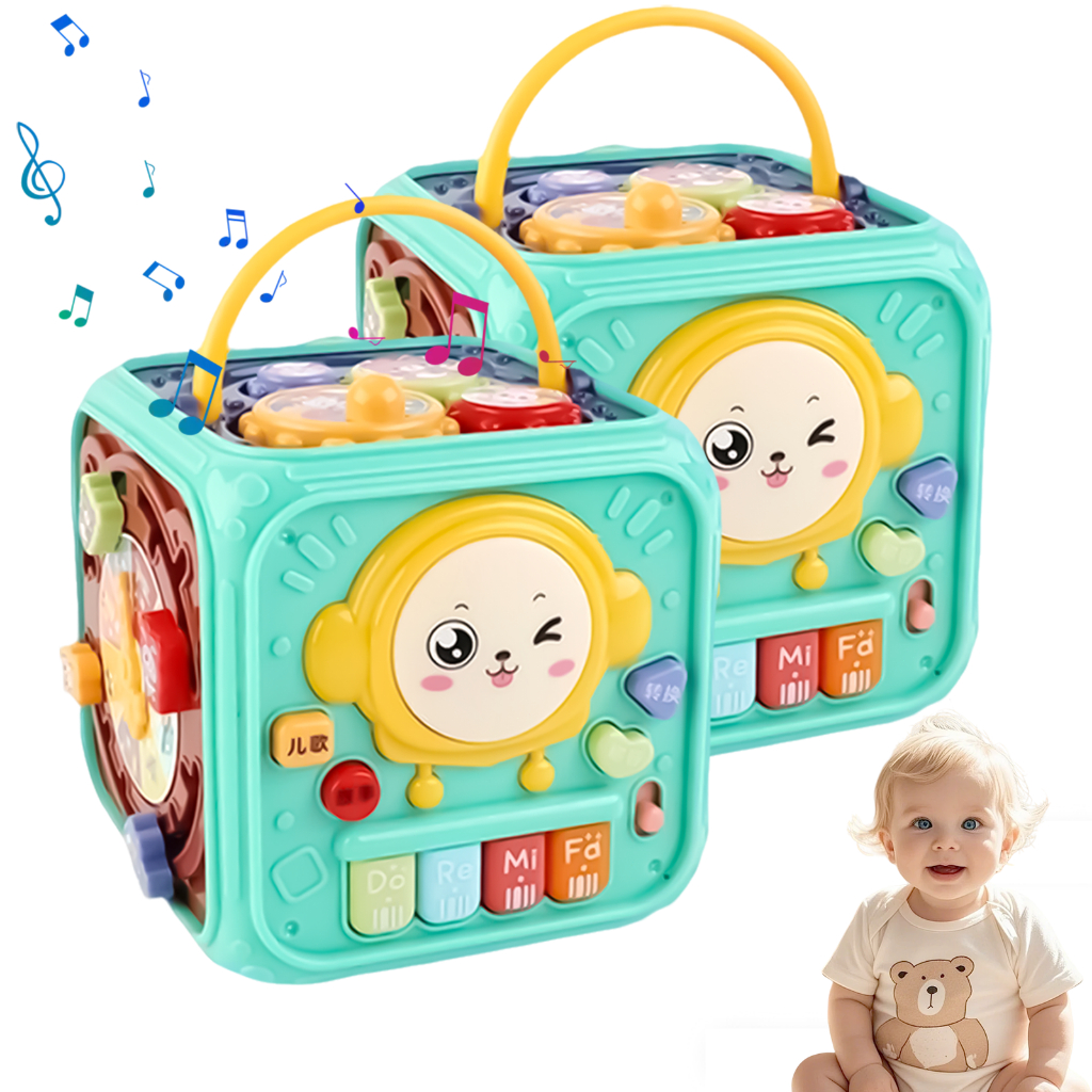 Cubo de atividades 6 em 1 Brinquedos interativos para bebê Cubo sensorial montessori Brinquedos sonoros educativos