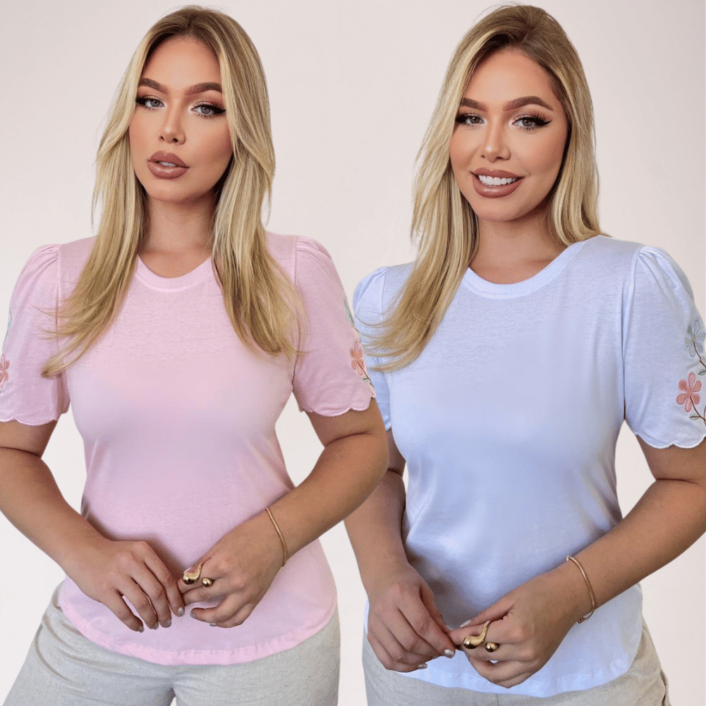 Blusa Tshirt Feminina De Luxo Com Bordado Tecido Premium Elegante Casual Algodão