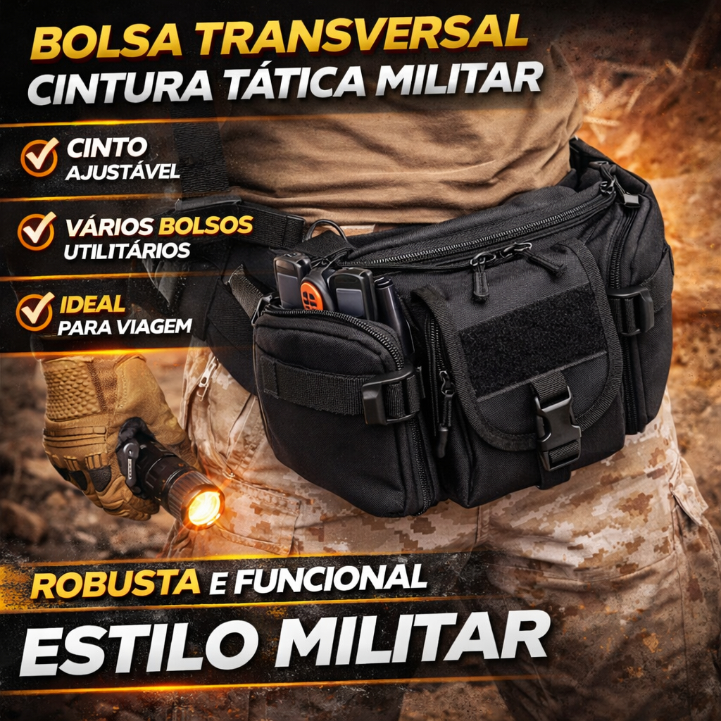 Bolsa Transversal Cintura Masculina Tática Militar Viagem Pochete Alça Ajustavel