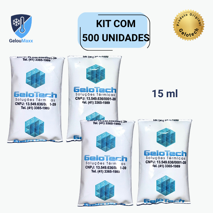KIT 500 GELO GEL FLEXÍVEL REUTILIZÁVEL 15 ML GELOTECH SACHÊ ORIGINAL - PARA COOLER E CAIXA TÉRMICA