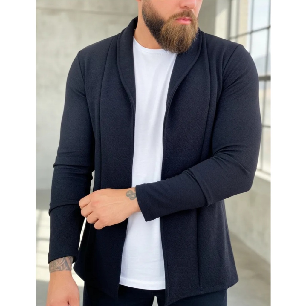 Cardigan Masculino Slim Fit Casual Casaco Sueter Manga Longa Comprido