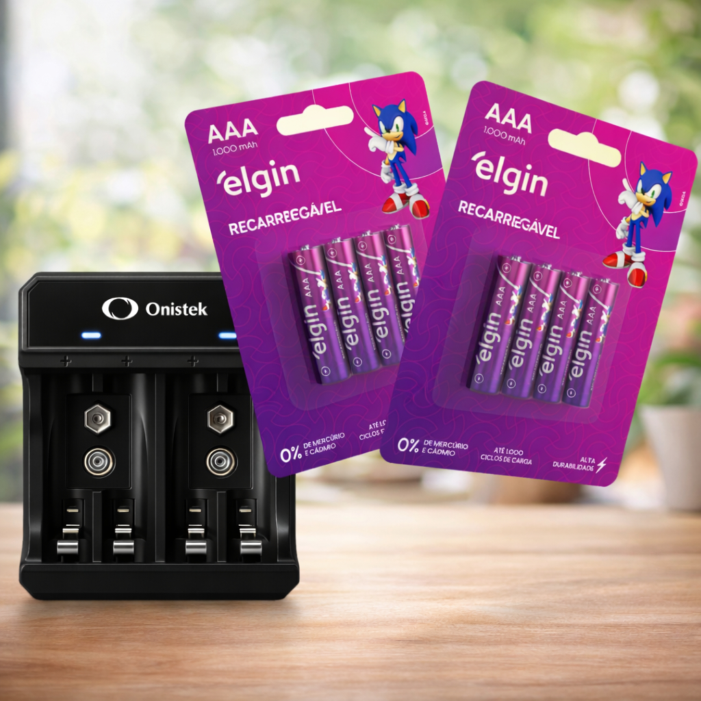 Carregador Pilha Aa/aaa Type-c+ 8 Pilhas Aaa 1000 Mah Elgin