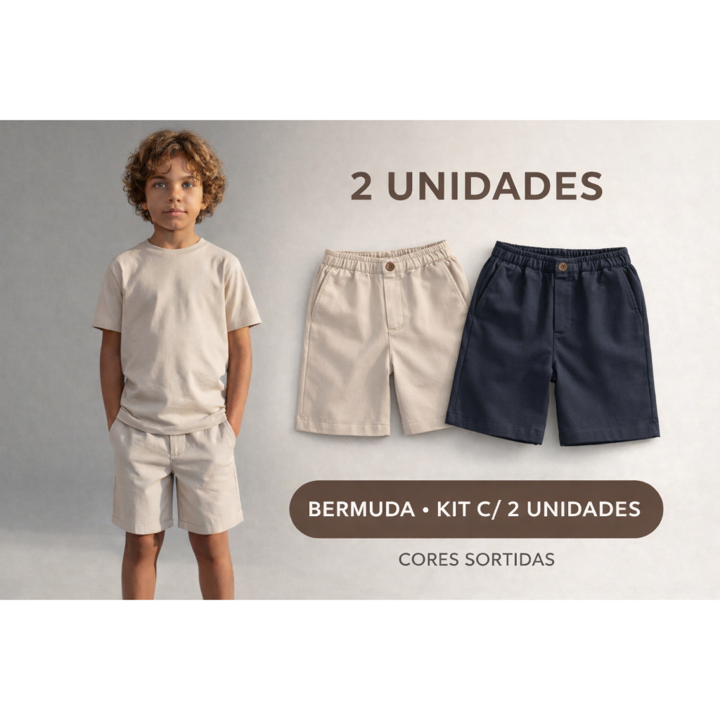 Kit Bermudas Infantis diversos, tecidos Algodão e Elastano Menino Social