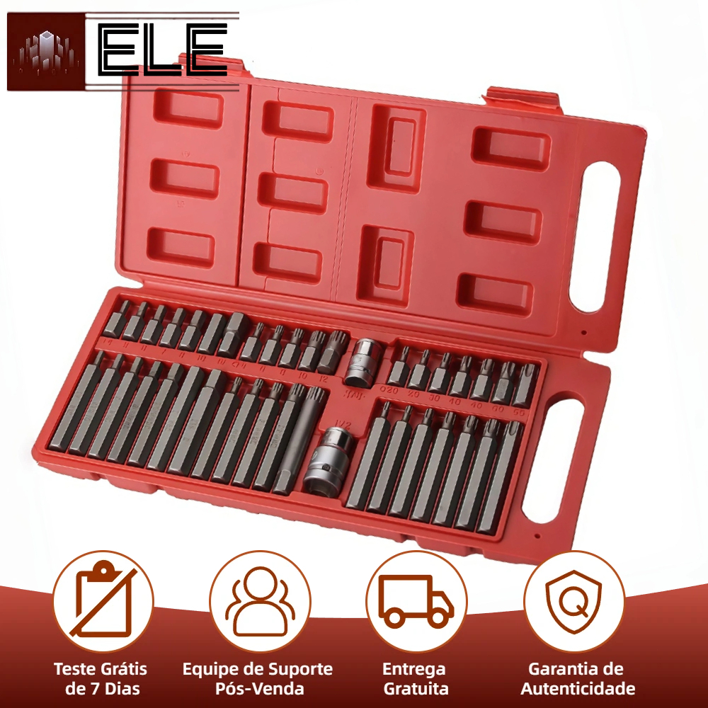 Kit 40 Peças Jogo de Bits Torx e Allen Multidentada com Várias Medidas - Kit Ferramentas para Chave de Fenda