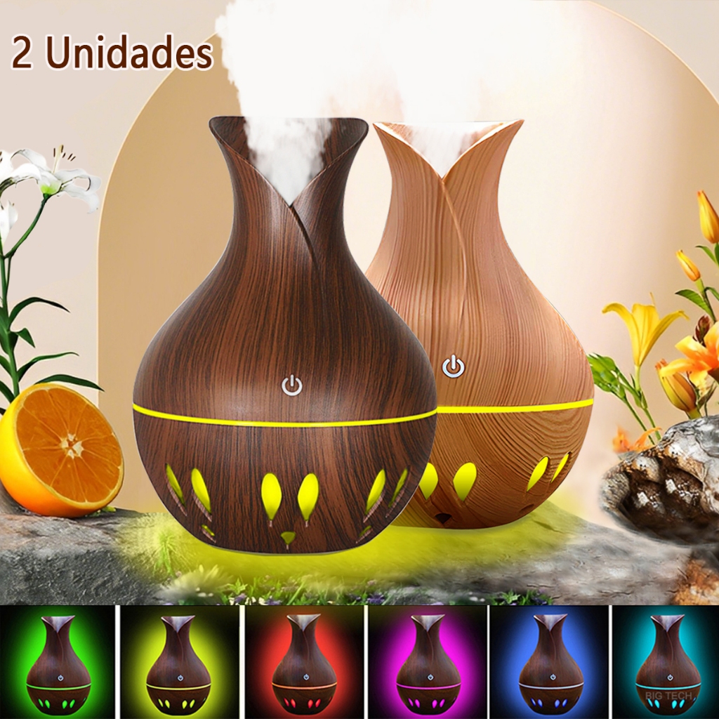 Umidificador De Ar Difusor Aromatizador De Ambiente USB LED 7 Cores Purificador De Ar