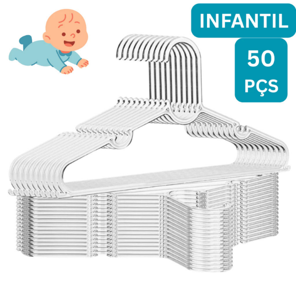 Cabide Para Criança Infantil Cabides Transparente Reforçado Organizar Roupas Acrílico
