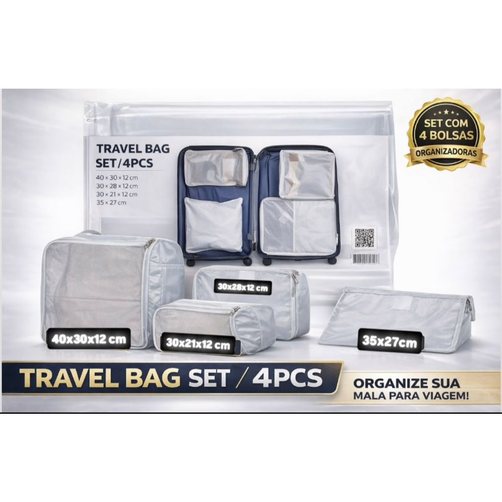 Kit Organizador de Malas para Viagem 4 Peças- Bolsas Necessaire Sapatos Maquiagem Roupas Bagagem