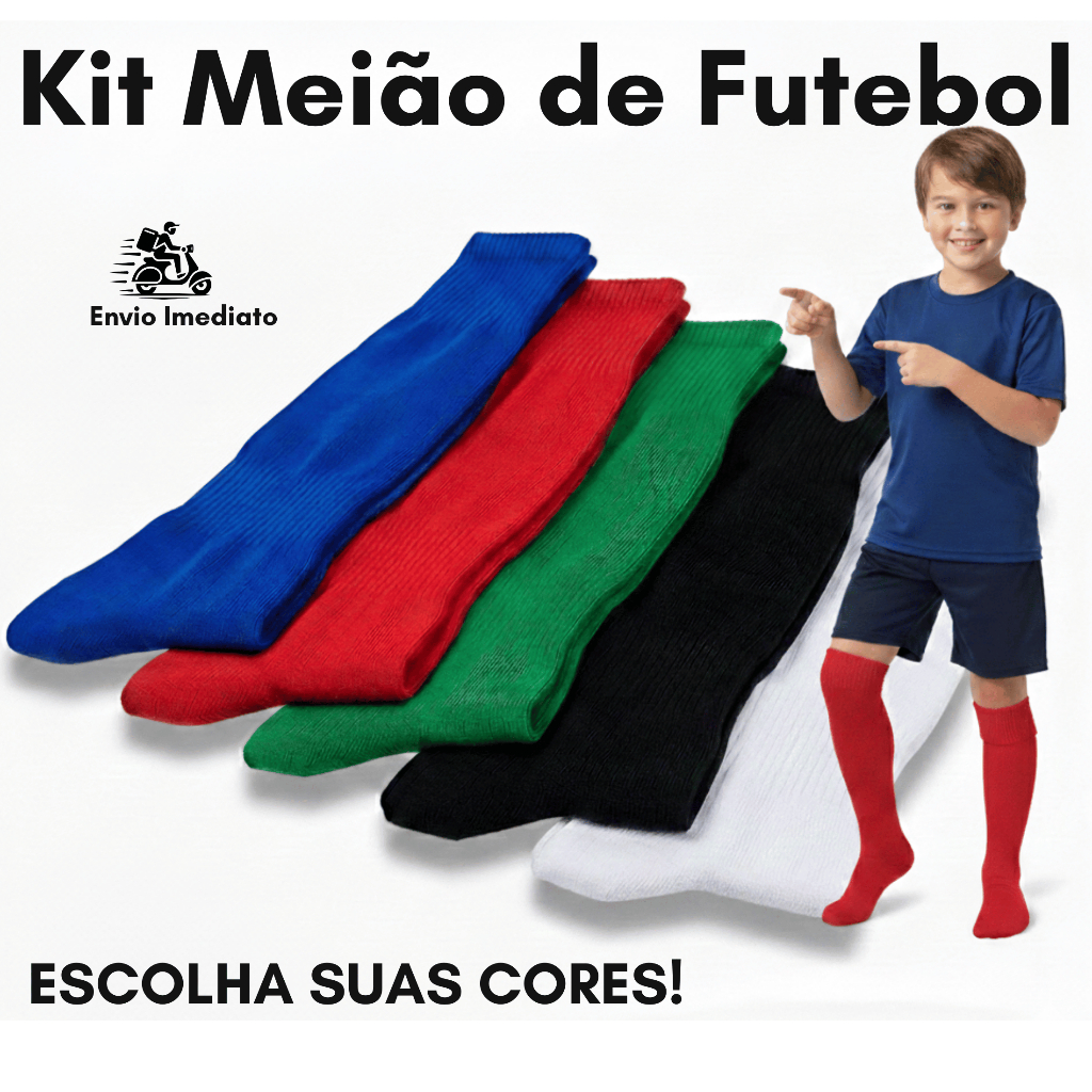 Kit Pares Meião de Futebol Esportivo Longo Comprido Infantil Juvenil Meia Solado Toalha Grossa