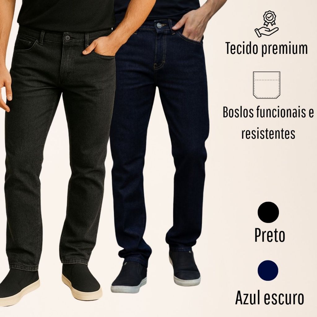 Calça Masculina Jeans Tradicional 100% Algodão Trabalho Dia a Dia
