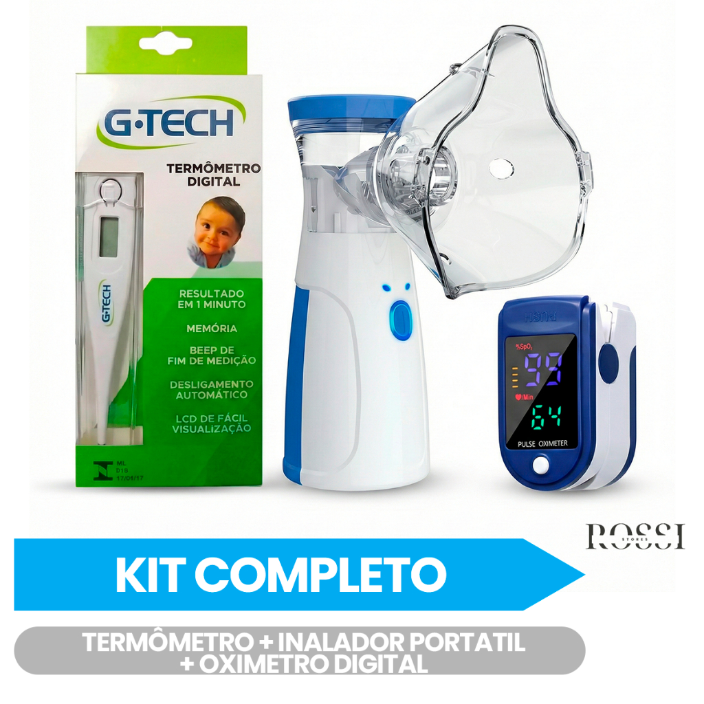 Kit Completo Termômetro G-tech + Inalador Portatil + Oximetro Digital