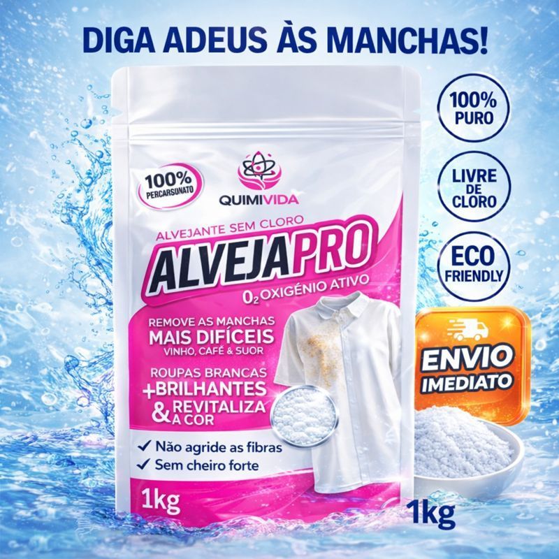 Alvejante Sem Cloro AlvejaPro 1kg Oxigênio Ativo – Remove Manchas Difíceis Roupas Brancas