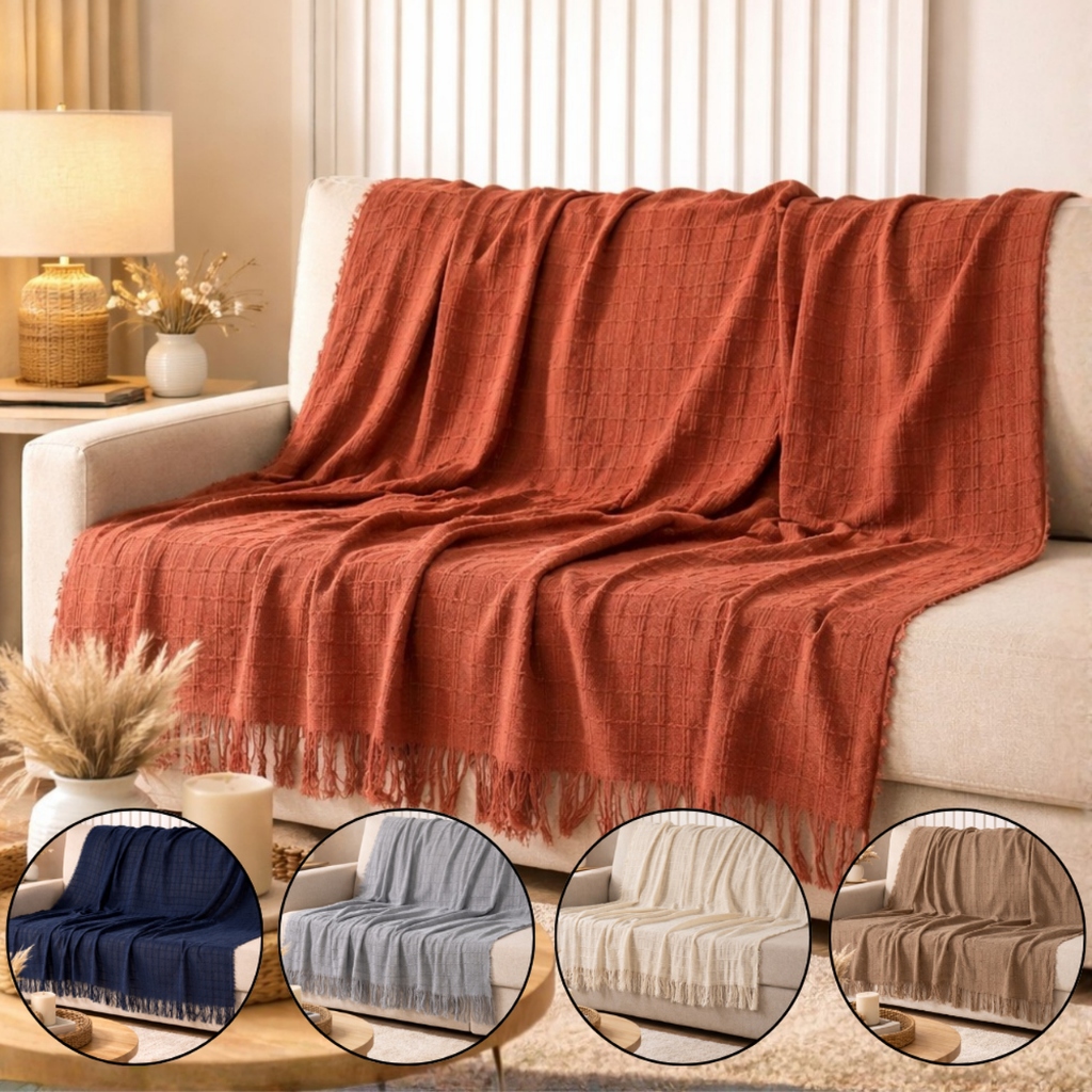 Manta para Sofá Decoração 100% Algodão com Nó nas pontas
