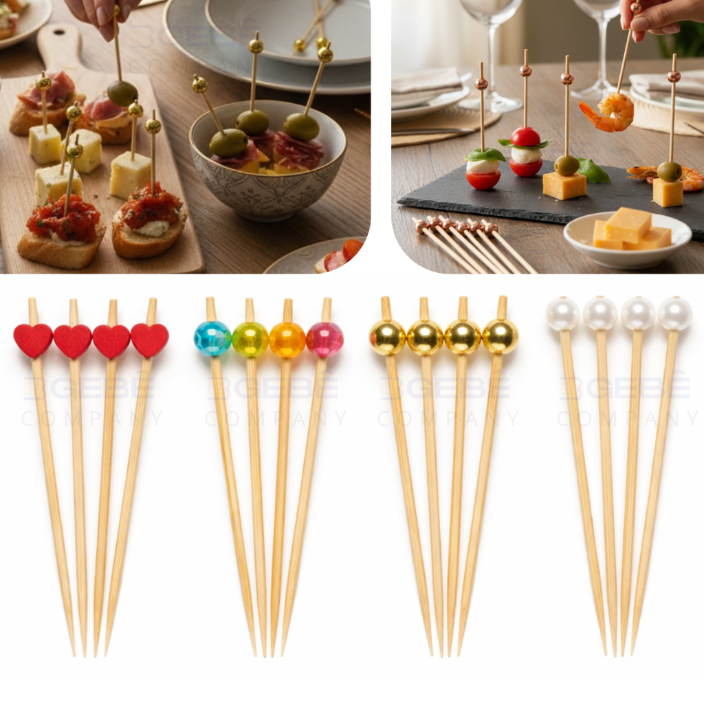 Kit 40 até 100 Palitos De Petiscos De Bambu Diversas Cores Perolados Festas Drink