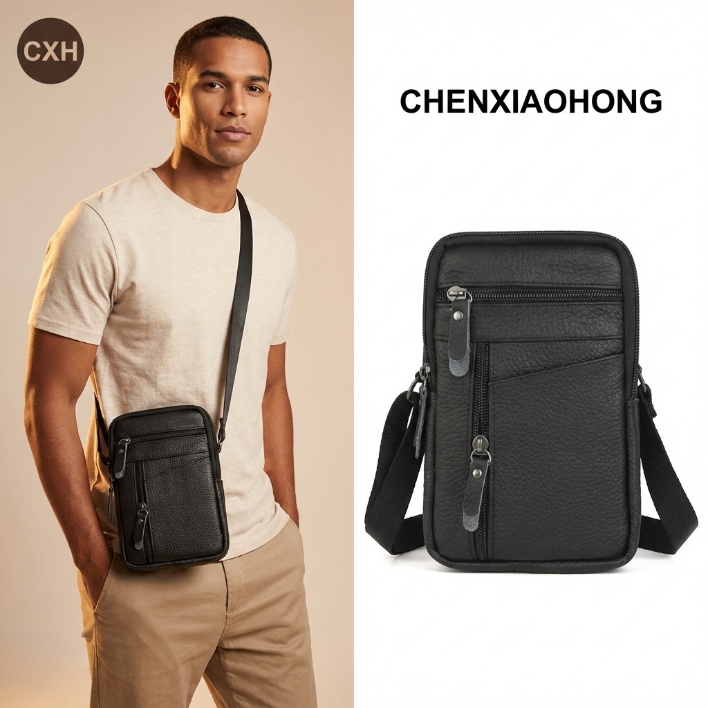 Mini Bolsa De Ombro Multifuncional Masculina De Couro-Capa De Telefone Crossbody E Peito